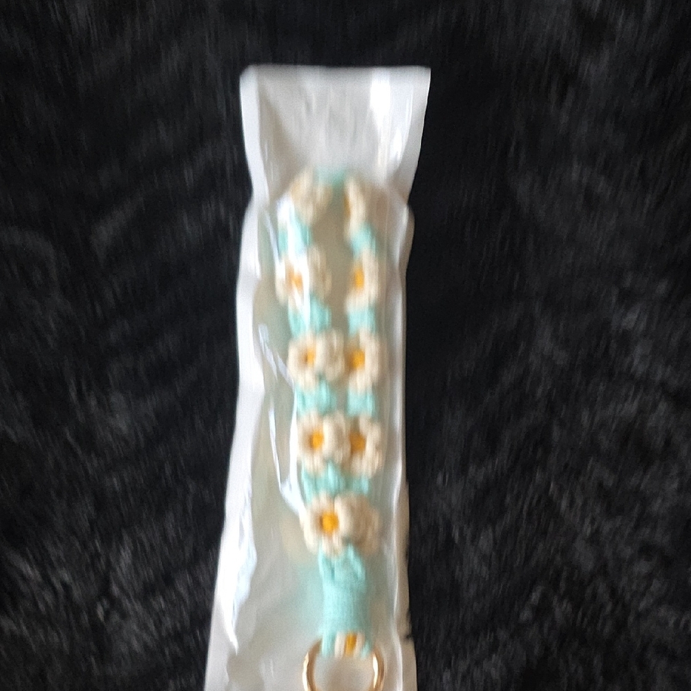 Floral Keychain with Blue and White Accents